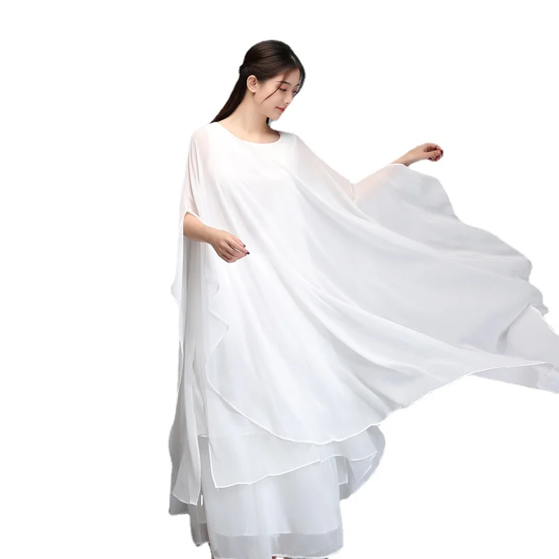 

Style Large Size Women's Clothes Chiffon Literature and Art Retro Tea Clothes Zen Dance Clothes Loose Dress Women Hanfu