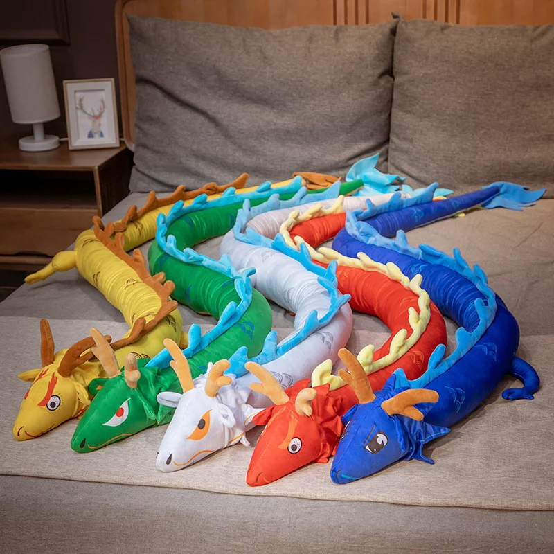 

Lifelike 220cm Plush Stuffed Chinese Mythological Creatures Fluffy Dragon Pillow Simulation Kids Toys Home Decor