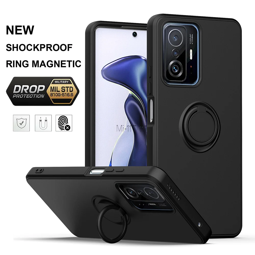 Жидкий силиконовый противоударный чехол-держатель с магнитным кольцом для Xiaomi Mi