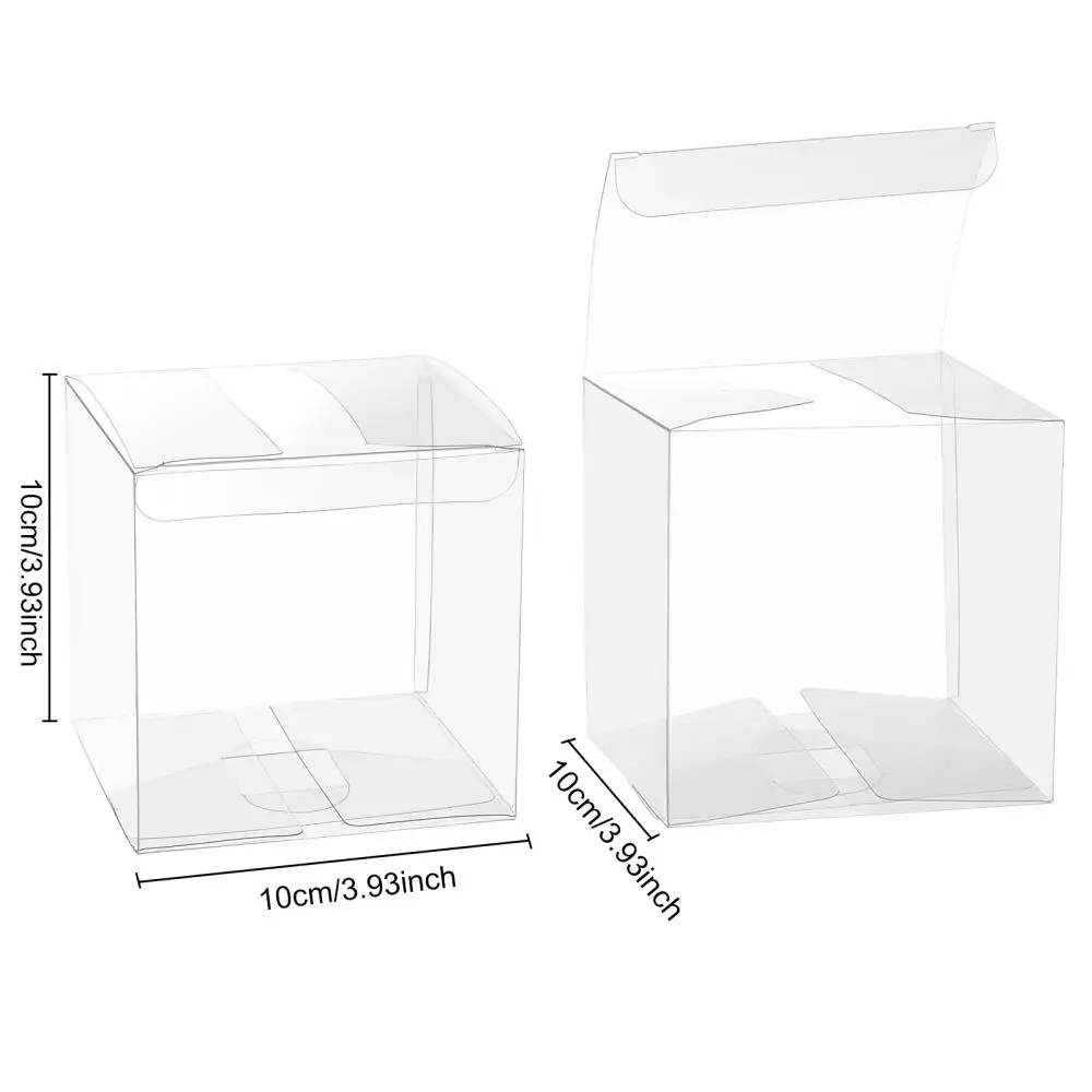 10pcs Clear Plastic Box 10x10x10cm Cube Foldable PET Boxes For Candy/Jewelry/Crafts Packaging Display Containers