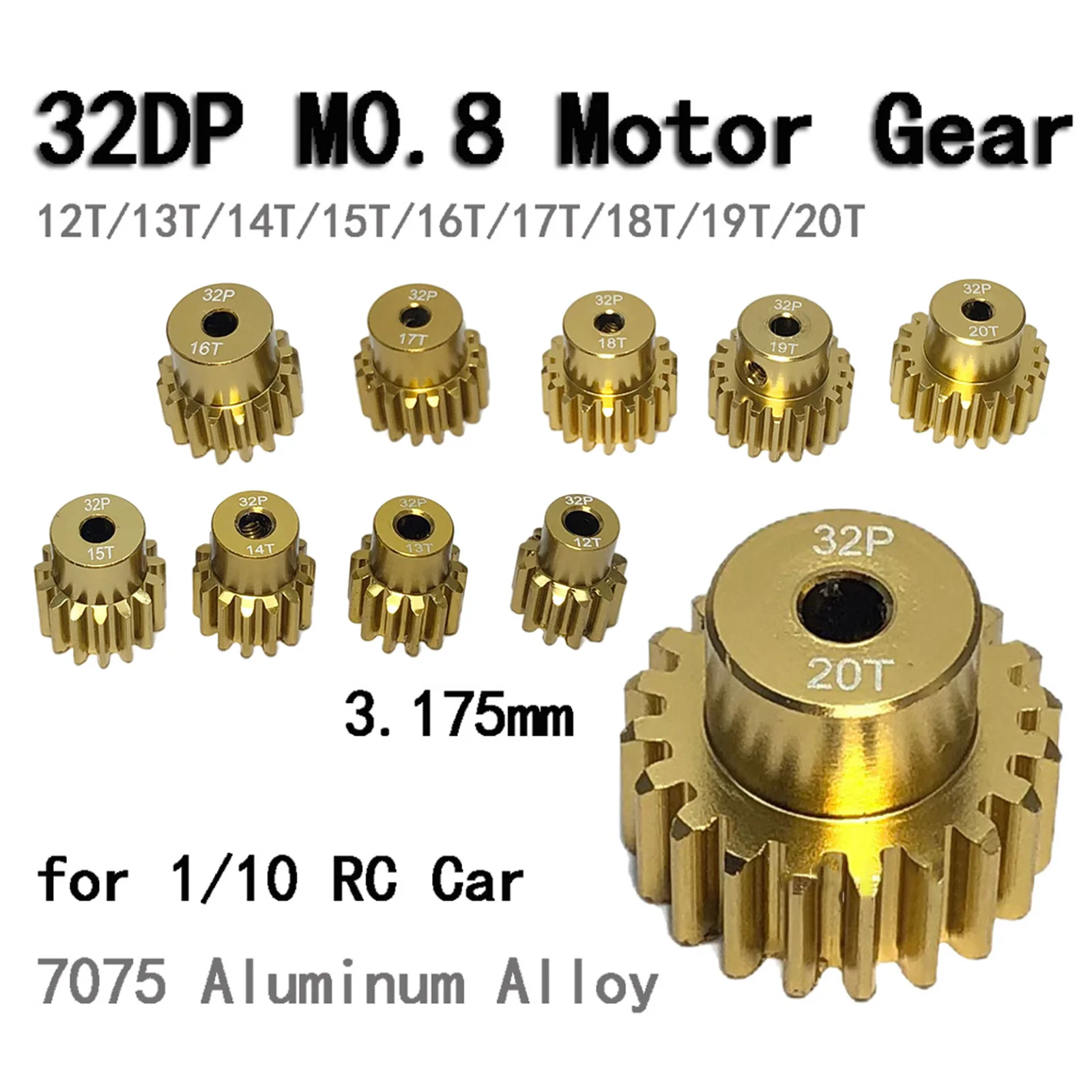 

M1 14mm Metal Pinion with M3 Screws 32dp 0.8m Metal Gear Aluminum Alloy Brushed Brushless Motor Gears for 1/10 Rc Off-road Truck