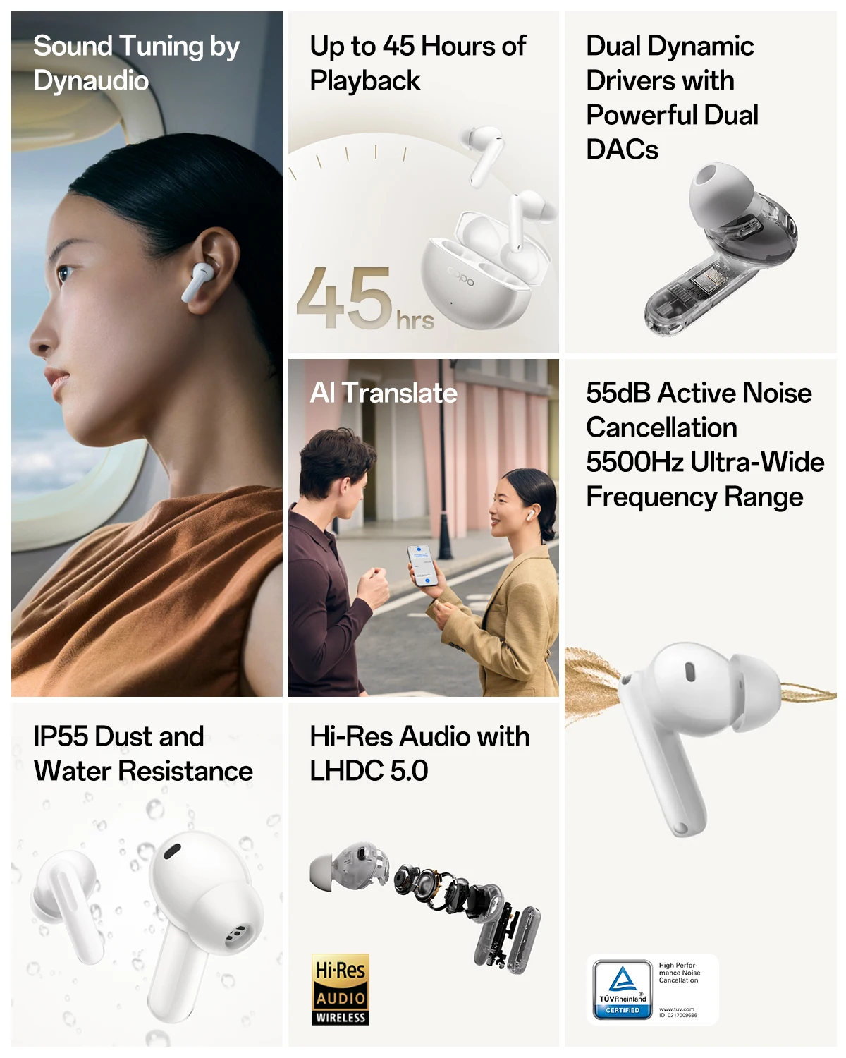 Беспроводные наушники OPPO Enco X3s, звук Dynaudio, шумоподавление 55 дБ, AI-перевод, аудио высокого разрешения LHDC 5.0, 45 часов работы от батареи, Bluetooth 5.4 (art.: 3920dae76555d) - 3920dae76555d
