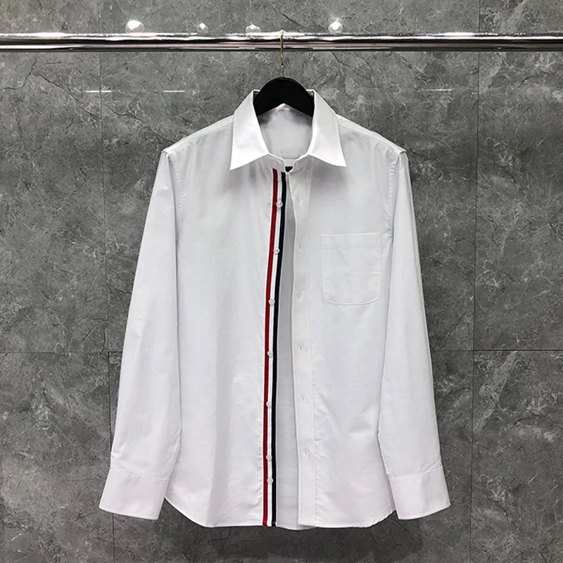 TB THOM Men's Shirt Spring New Fashion Korean Design Blouses Custom Button Stripes Oxford Cotton Business Women Shirts