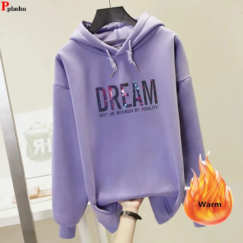 Повседневная теплая Женская толстовка с капюшоном и бархатным принтом толстые