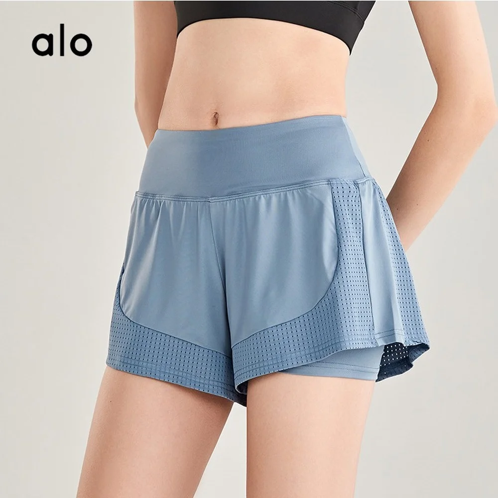 

Alo Yoga Woman Shorts Running Training Sports Short Fitness Fake Two-piece Female Shorts Breathable High Waist Sports Casual
