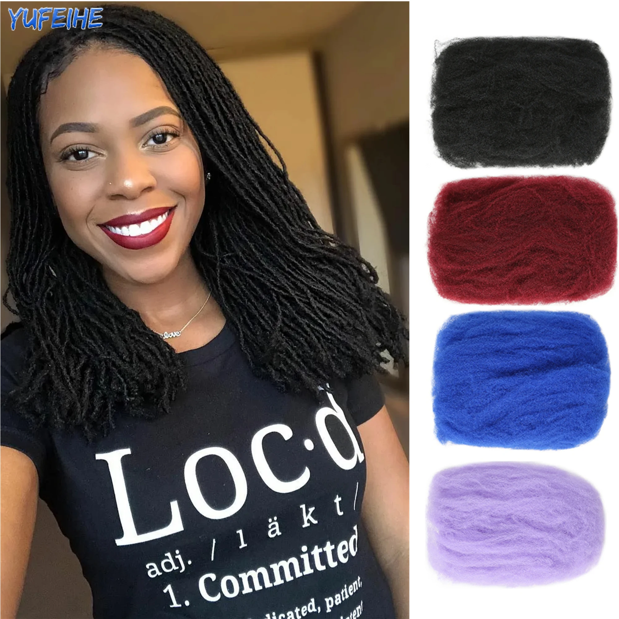 Synthetic Afro Kinky Bulk Crochet Braids Hair Extensions No Weft Hook Braids 50g / Pcs Hairpieces For Women Men Blonde Black Red