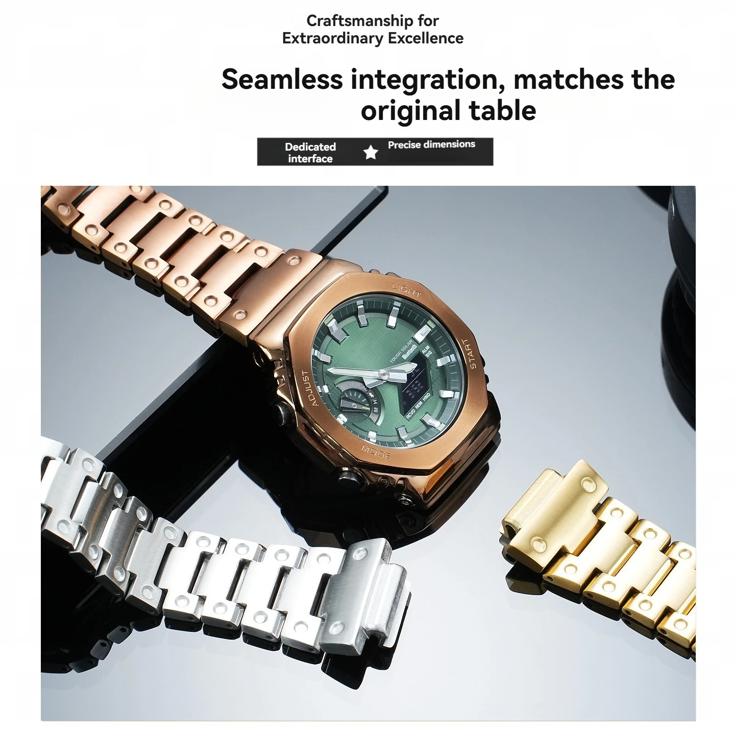 Фото Стальной ремешок и корпус GM-2100 для часов Casio G-Shock: Модификация корпуса, металлический ободок и ремешок для серий GM2100 GBM-2100 №3