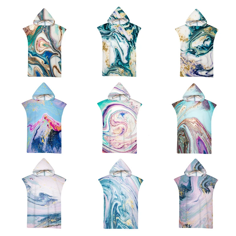 

Microfiber Fabric Adult Marble Bath Towels Beach Towel Changing Bathrobe Cloaks Hooded Swimming Pool Gym Fitness Bath Towels