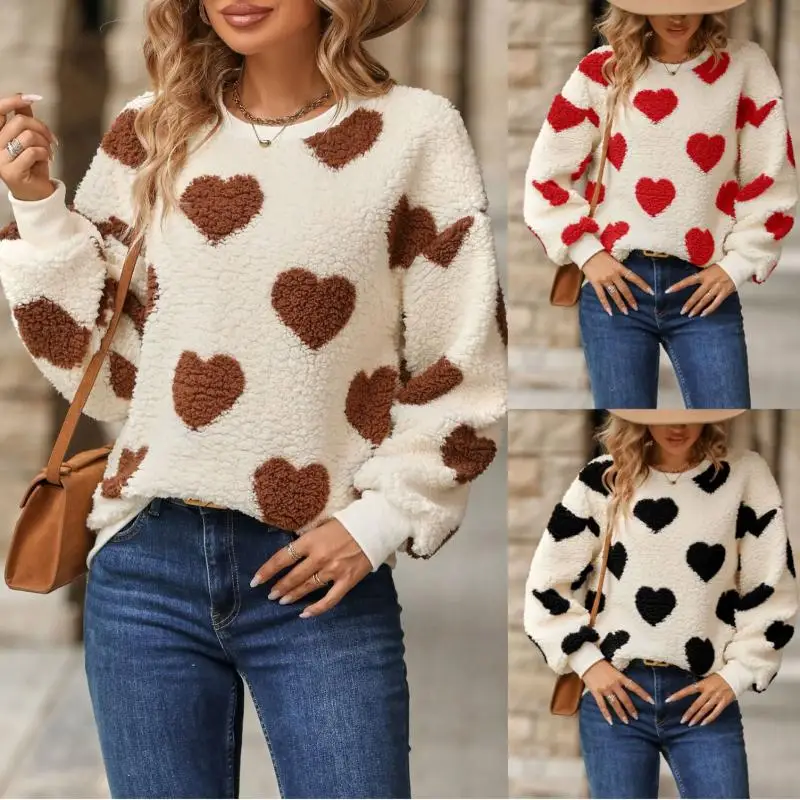 

Fashion Harajuku Hoodies for Women Autumn Winter 2023 New Plush Love Print Pullover Loose Long Sleeve Round Neck Sweatshirt 2Xl