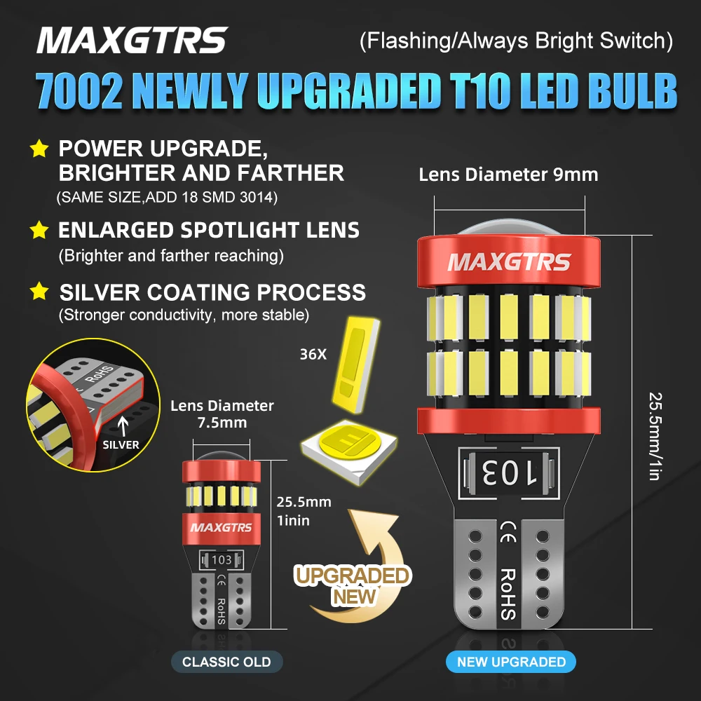 Фото 2x Flash T10 LED W5W Автомобильные боковые внутренние фонари 12 В Супер яркая лампа 3030 чипов 194 168 Авто Белый 6000K Парковочные габаритные фонари №2