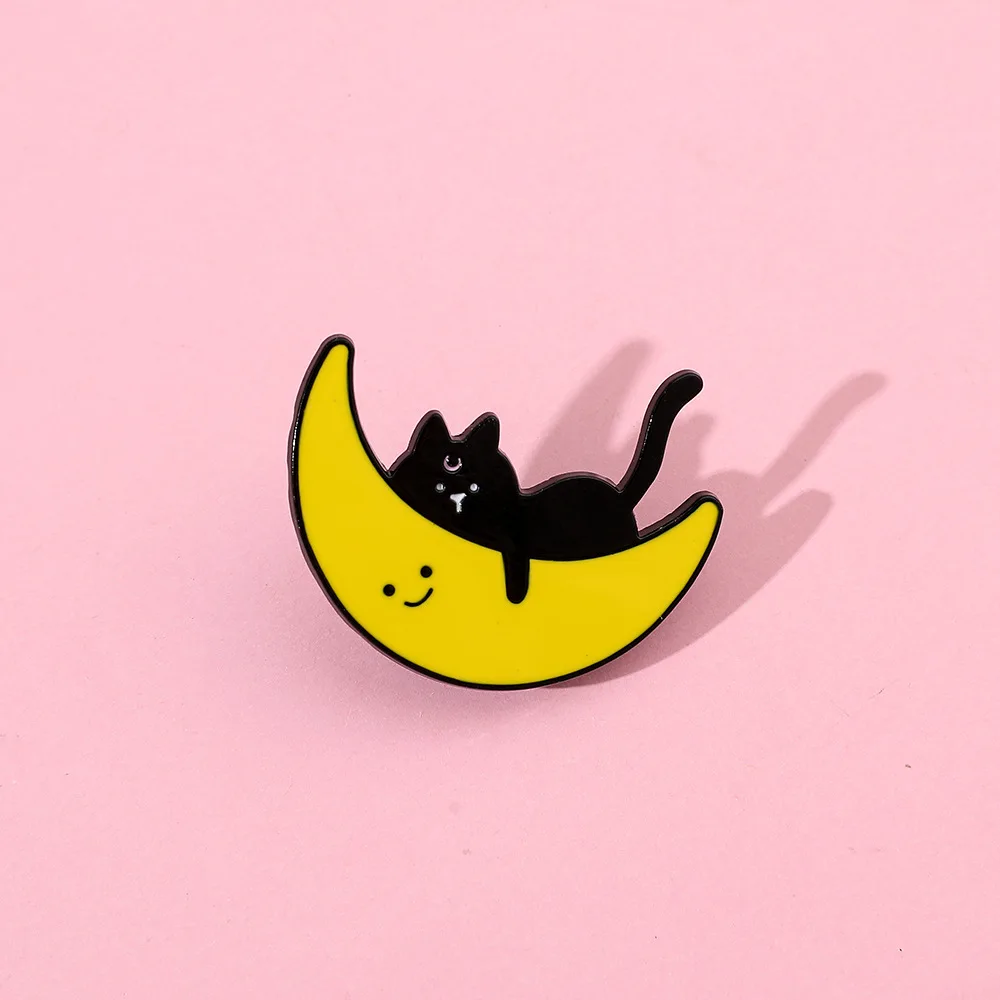 Индивидуальная Милая Черная брошь в виде кота металлический значок мультяшной