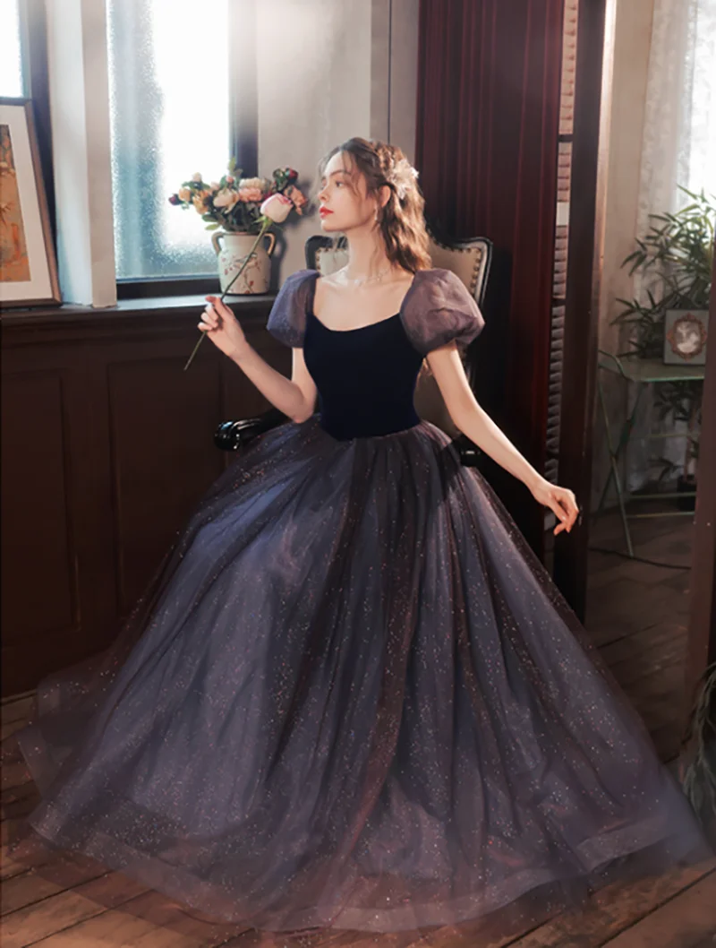 

Large Size 7XL Evening Dress Women Dark-blue Puff Sleeves Dress Customizable Red Carpet Party Show Dress Plus Size 6XL 5XL