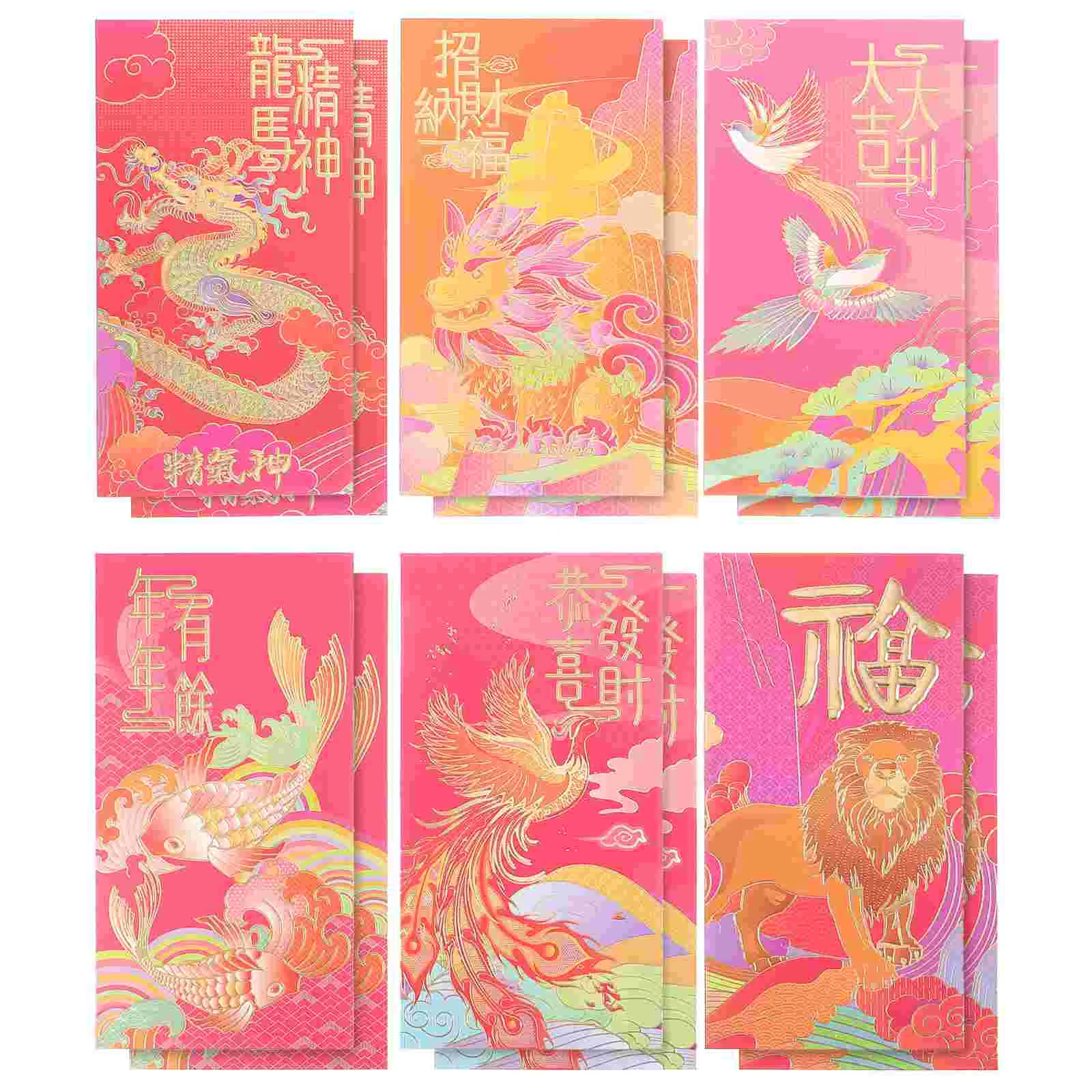 

12 Pcs Bunny Purse China 2024 Red Envelope Chinese Style Envelopes Wallet Creative Paper Packet New Year Packets