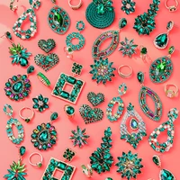 new collection green rhinestone dangling women for earrings dinner wedding accessories fashion luxury statement jewelry