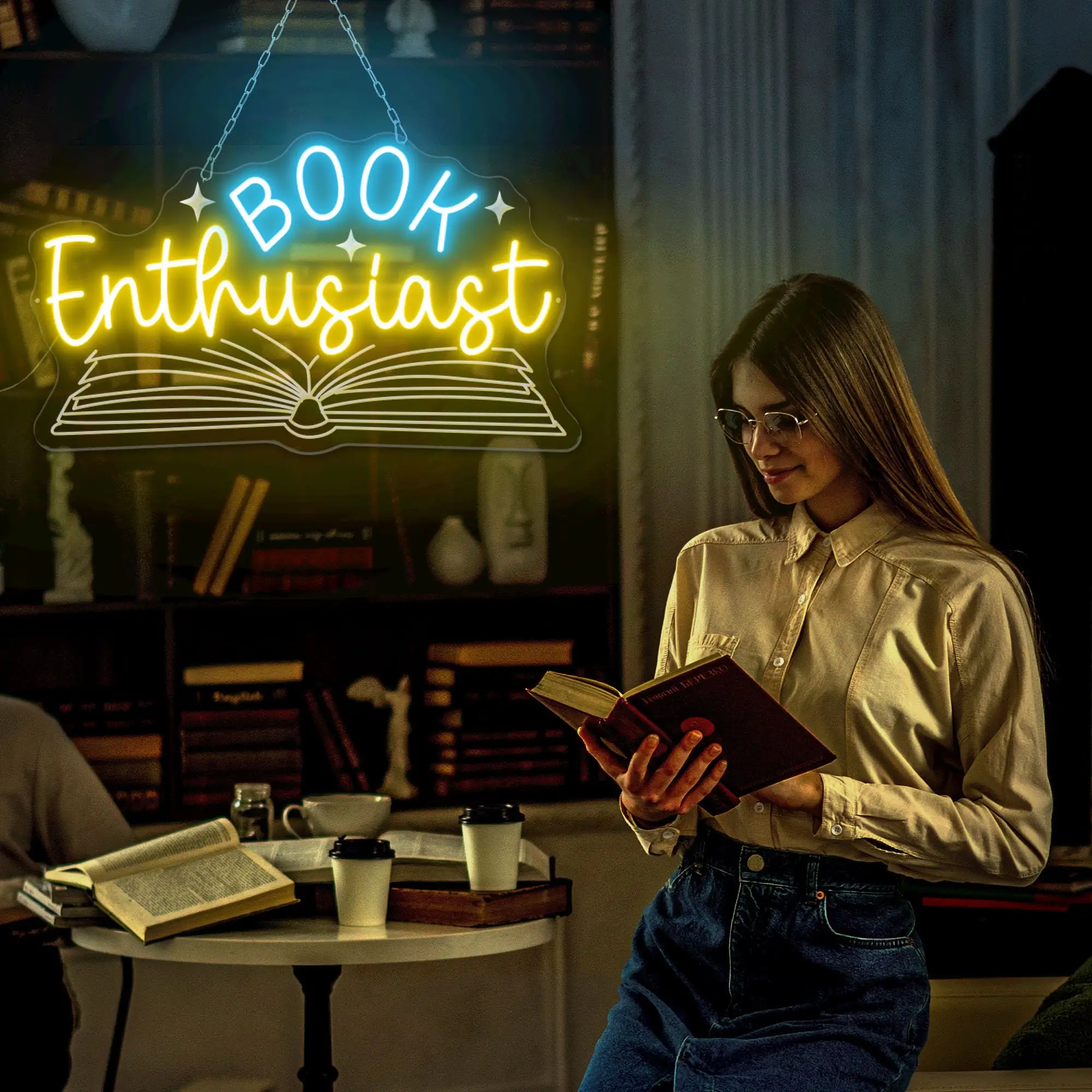 Неоновая вывеска для чтения книги с энтузиастом Настенный декор библиотеки