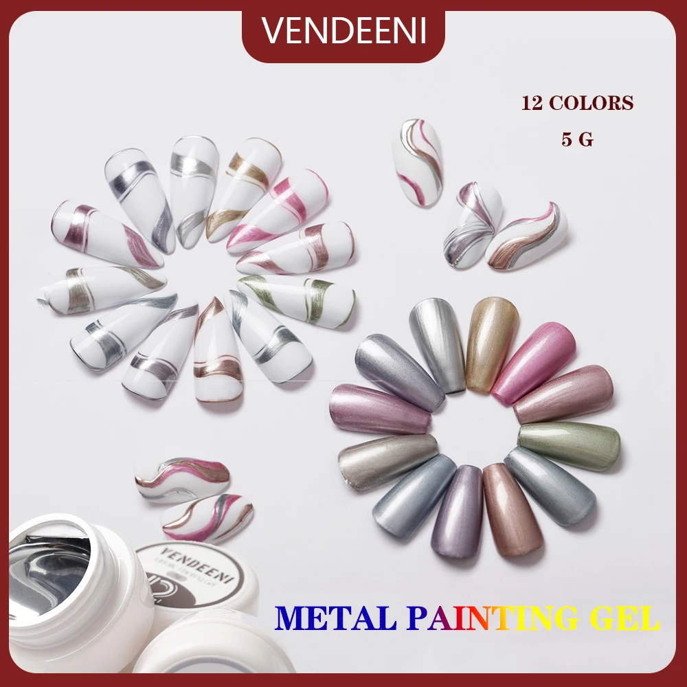 

Vendeeni 12 цветов платиновый рисунок гель лак для ногтей цветок в линию замочить от УФ светодиодный гель для дизайна ногтей лак лак