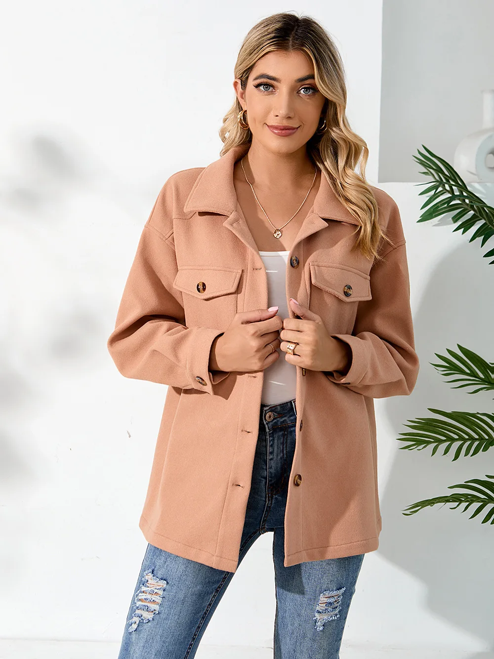 

Верхняя одежда женское новое зимнее шерстяное теплое однобортное шерстяное пальто с карманами