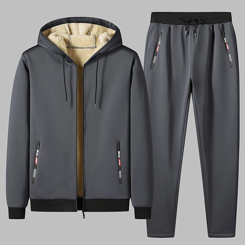 

Спортивный костюм Lambeling для мужчин осень-зима плюс бархатный утепленный кардиган с капюшоном свитер мужской повседневный комплект из двух ...