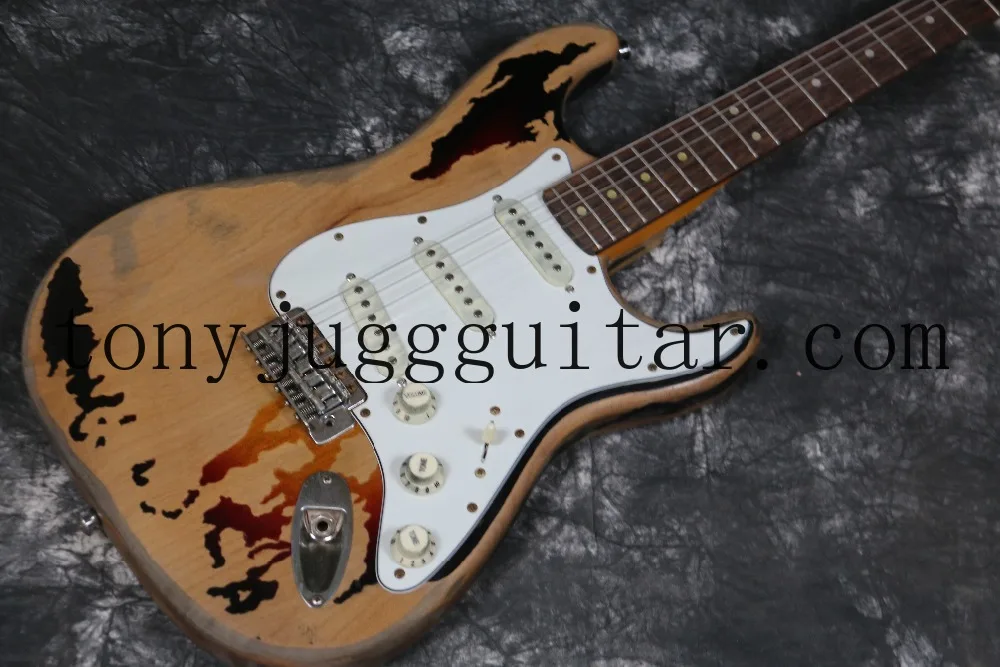 

1961Rory Gallagher Tribute ST Strat Ocaster Тяжелая реликтовая 3-тоновая электрическая гитара Sunburst Alder для тела, Старый мост PickguardTremolo