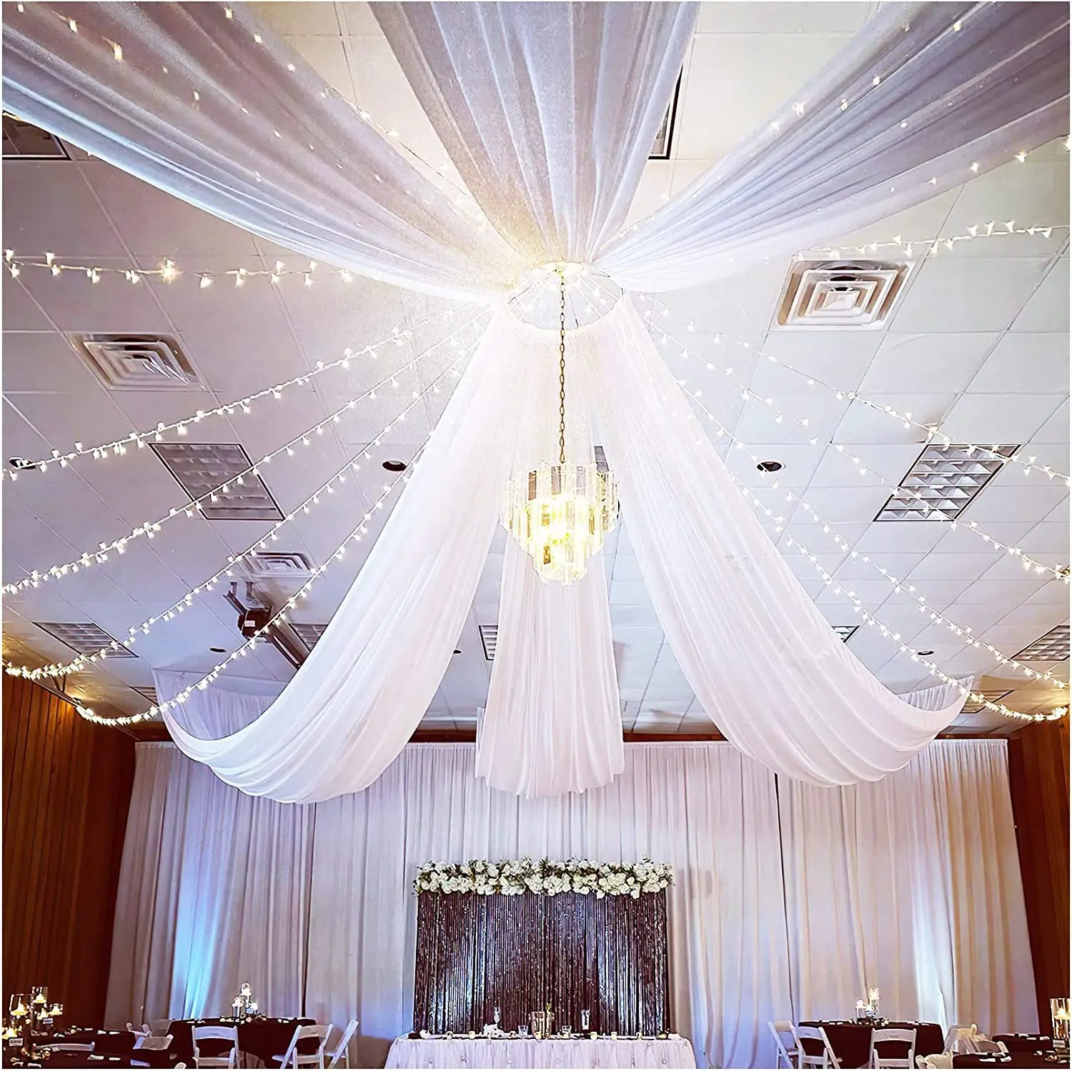 

Wedding Ceiling Drapes 5ft X 10ft White Chiffon Fabric Event Party Banquet Drapes Curtain for Ceremony Stage Roof Decoration