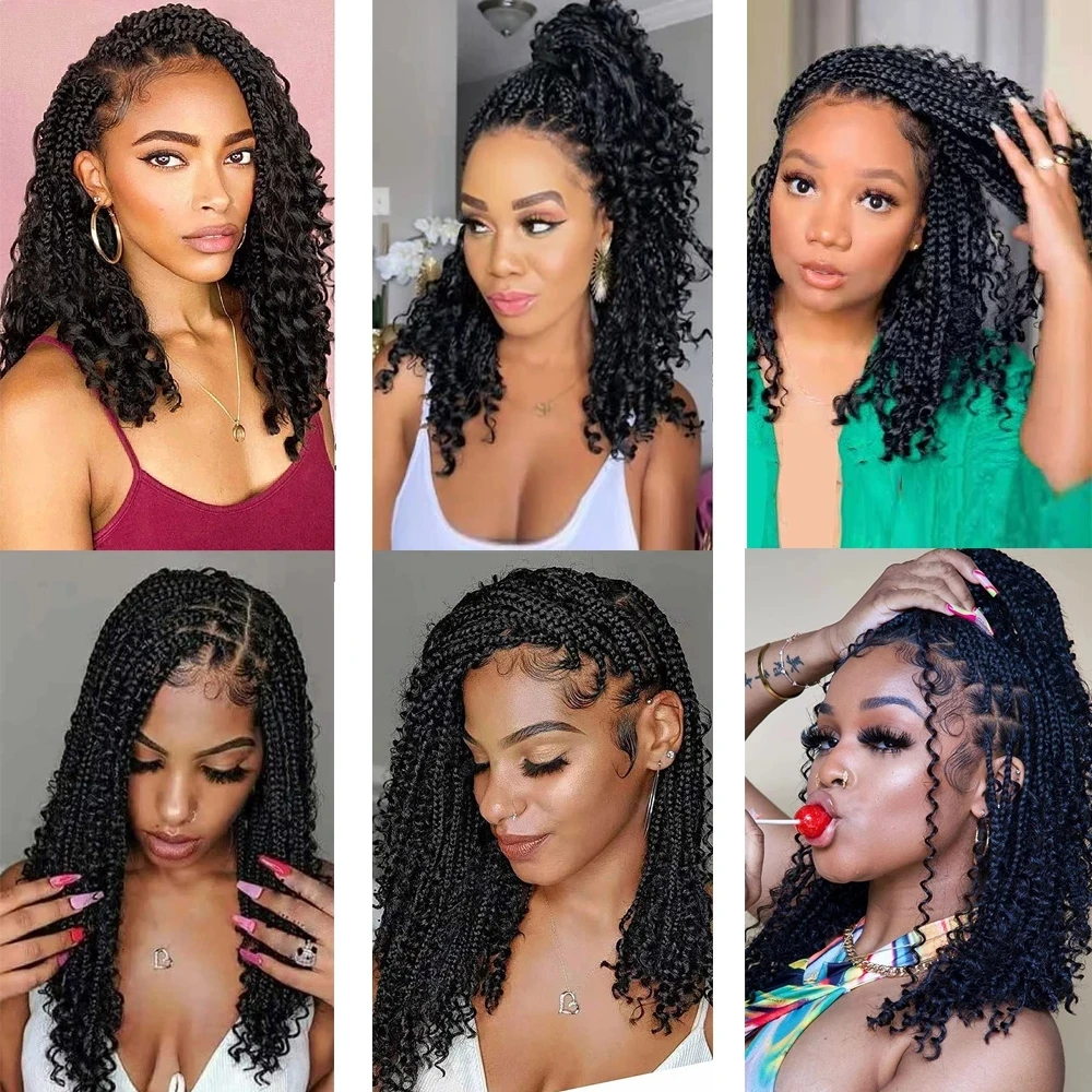 Goddess Box Braids Crochet Hair With Curly Ends 14 Inch Box Braids Crochet Synthetic Braiding Hair Extension for Black Women images - 6