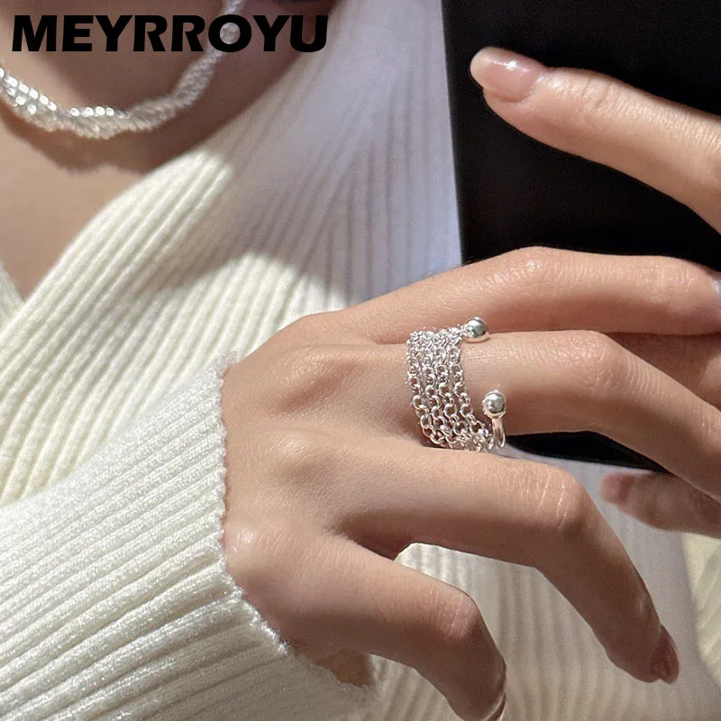 

MEYRROYU Chain Tassel Round Ball Cuff Finger Rings For Women Girl Hip Hop Fashion New Trendy Jewelry Party Friend Gift Anillos