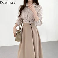 koamissa fake two pieces dress elegant woman maxi long sleeves dresses a line patchwork vestidos 2022 spring autumn fold robe