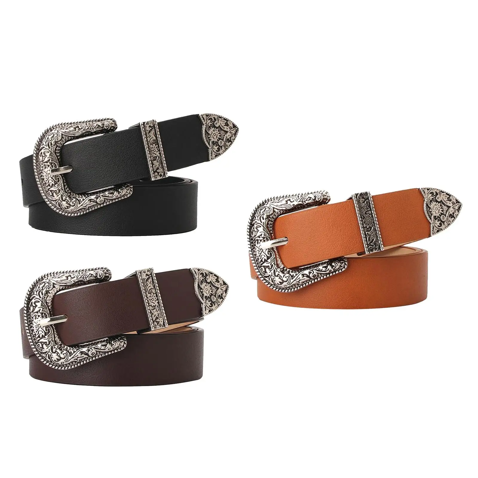 

Women's Belts for pants Carved Buckle Waist Faux Leather Belt