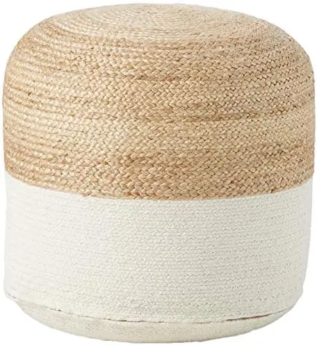 

Valley Jute & Cotton Pouf, 19 x 19 Inches, Beige & White