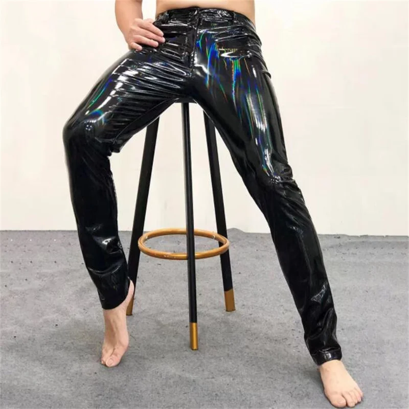 

Fantasy Mirror Tight Elastic Leather Pants Men'S Nightclub Versatile Performance Wear Soft Lacquer Smooth Sexy Feet Trousers