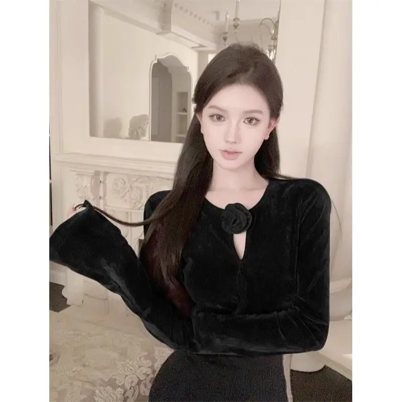 Korejepo Goddess осень-зима французская шикарная тонкая рубашка с расклешенными