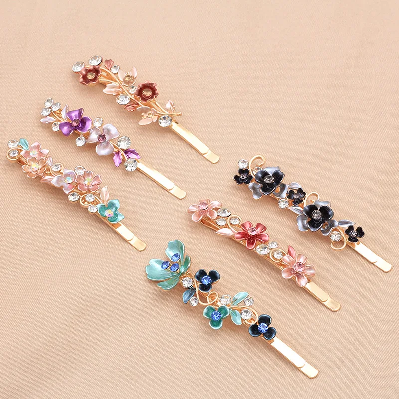 

Spring Fashion Women Butterfly Flower Alloy Barrettes Hair Accessories Rhinestones Crystal Metal Bobby Pin Hair Clip Headwear