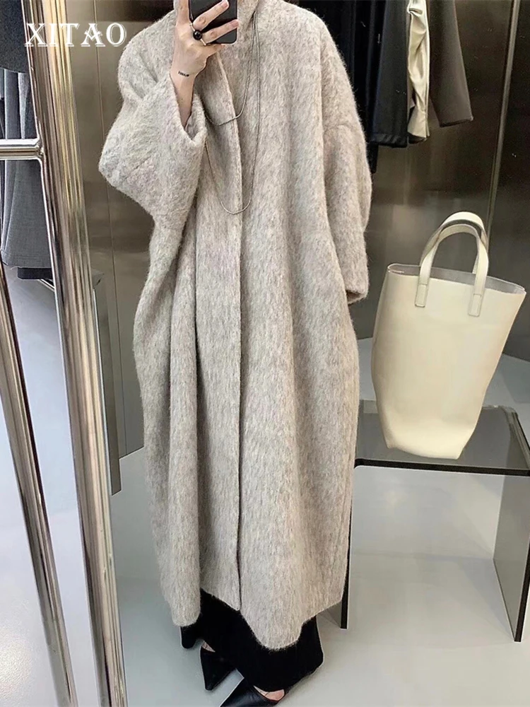 

XITAO Winter Korean Style Wool Blends Soft Long Personality Loose Women Solid Color Full Sleeve Temperament Coat New SMH10088