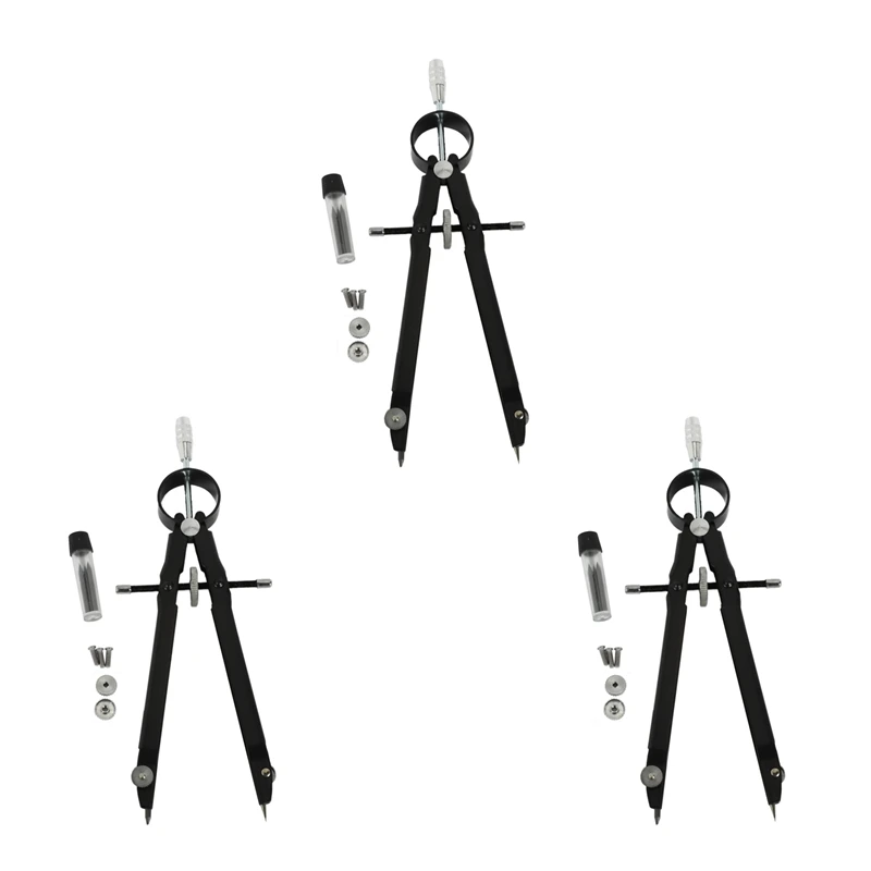 

3X Professional Compass, Compass Geometry Set With Lock, Math And Precision Compass, Metal And Durable For Solid (Black)