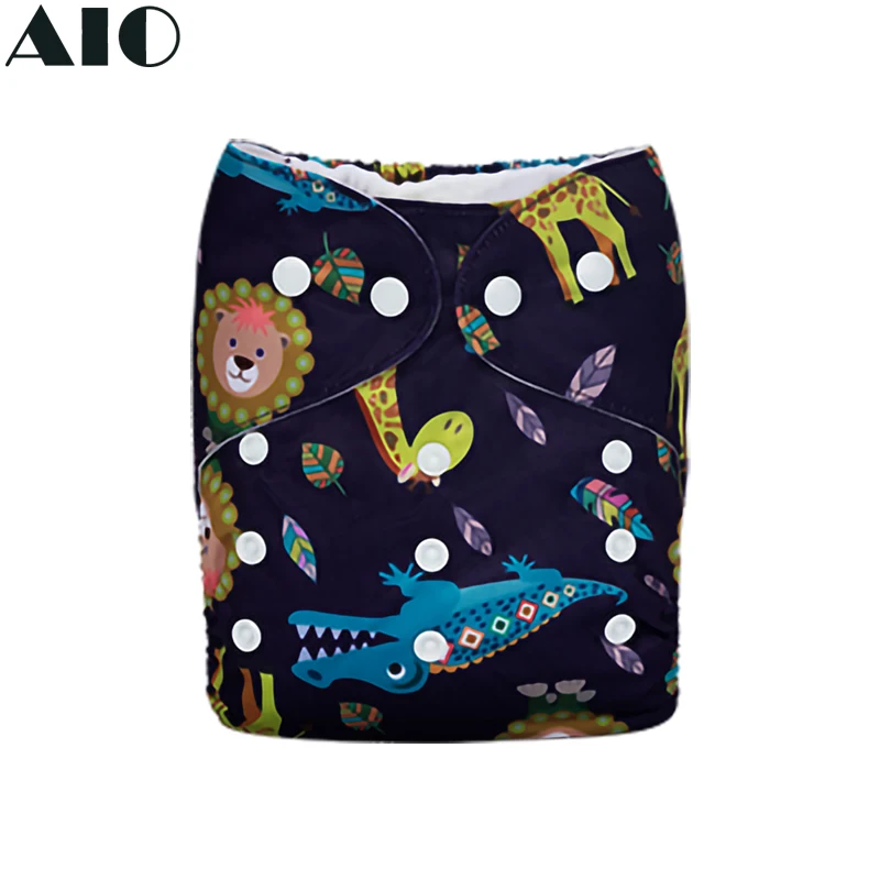 

[AIO] Lion Crocodile Giraffe Cartoon Print Infant Eco Pocket Nappy Ecological Baby Cloth Diaper Reusable Fit 3-15KG (No Insert)