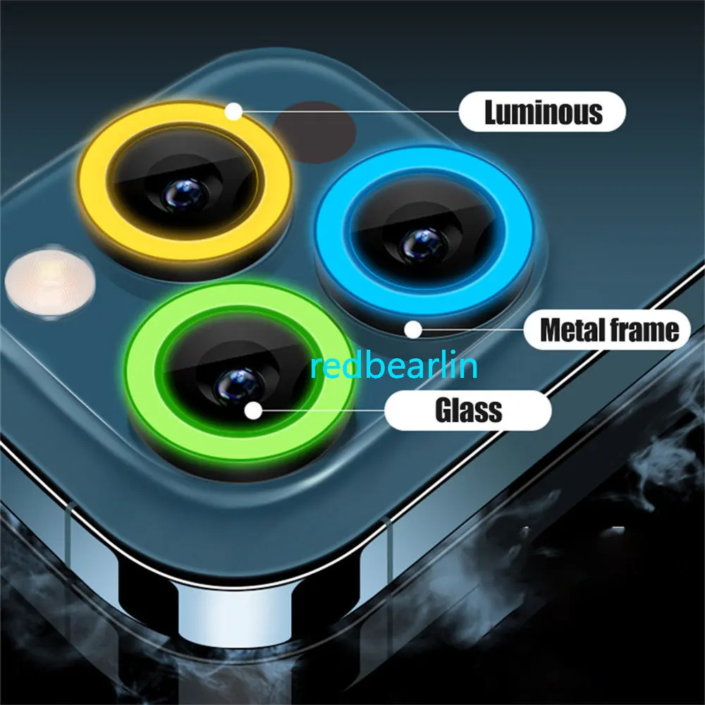 100pcs Luminous Camera Lens Protector For iPhone 12 11 13 14 Pro Max Camera lens Screen Protectors Tempered Glass Cover Sticker
