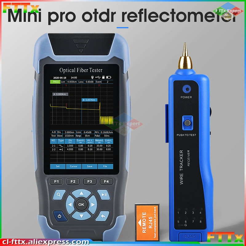 Mini OTDR Fiber Optic Reflectometer NK3000D with 9 Functions VFL OLS OPM Event Map 24dB for 64km Event Map Ethernet CableTester
