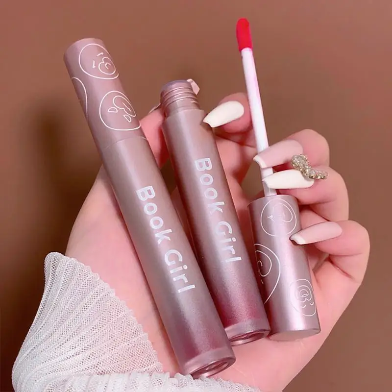 

BOOK GirI Red Matte Velvet Lip Gloss Nude Liquid Lipsticks Waterproof Long Lasting Nonstick Cup Lipgloss Makeup Lip Tint Glaze