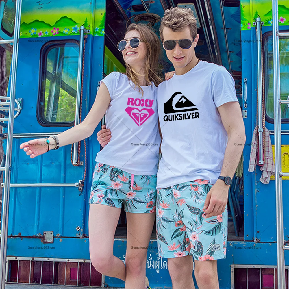 

Men's Women's Summer T-shirt Surf QUI Print Couple O-neck Cotton Short Sleeve Graphic Shirt Tee Streetwear Beach Casual Y2K Tops