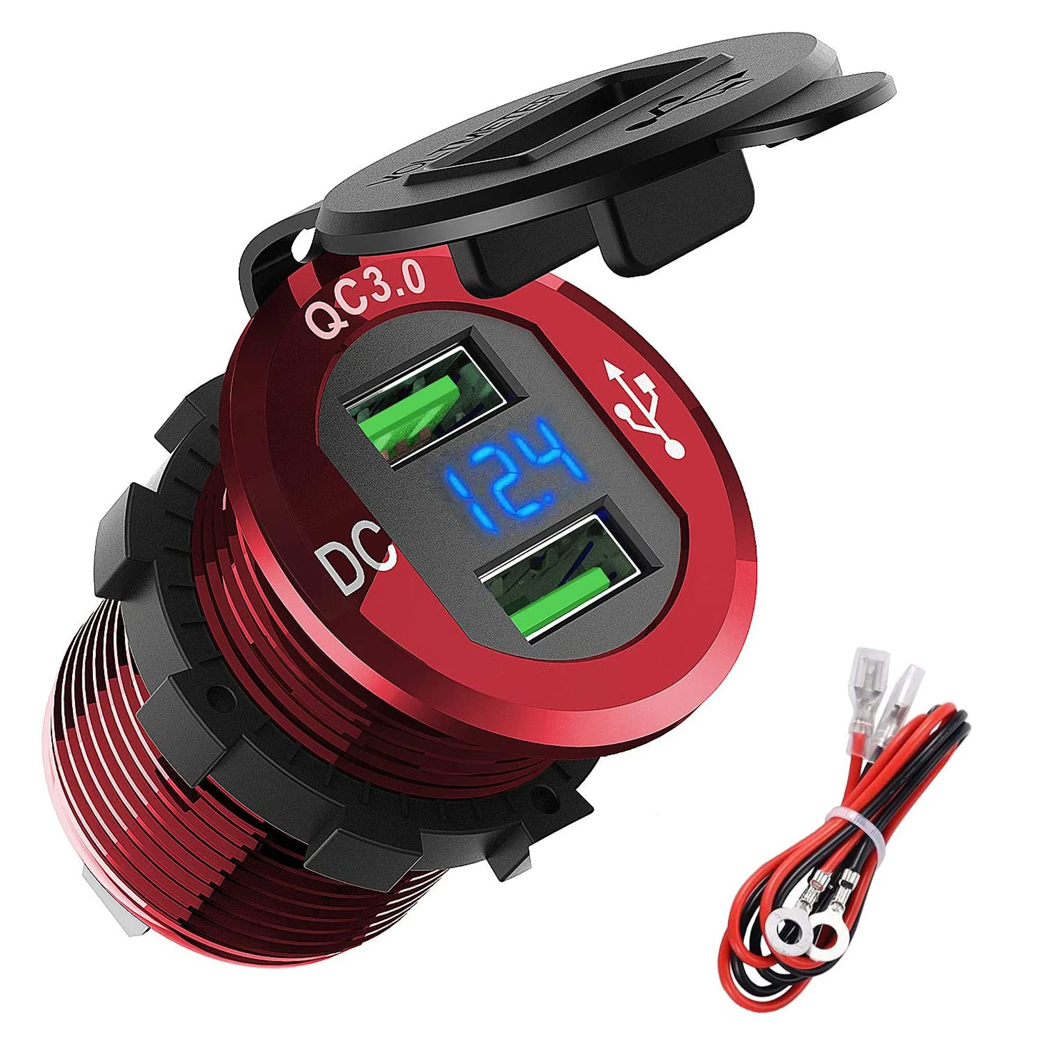 

Quick Charge 3.0 Socket 12V/24V 18W Aluminum Waterproof Dual USB Car Charger Power Adapter Outlet with LED Display for Auto Boat