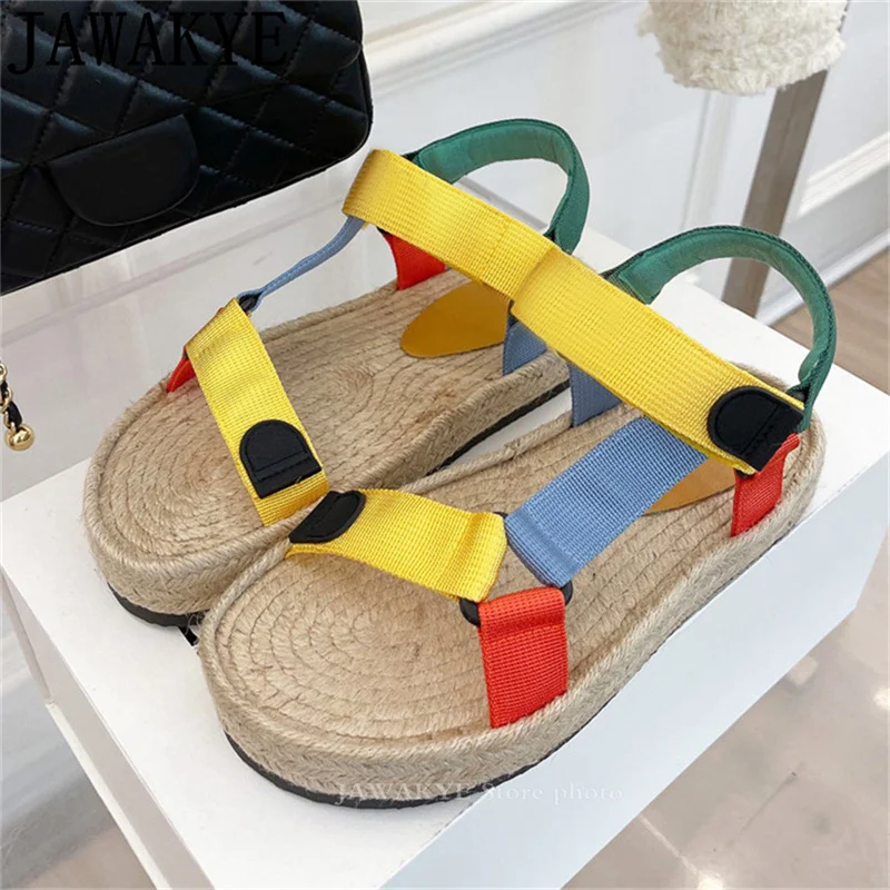 

Summer New Mixed Color Flat Sandals Women Viscose Buckle Design Open Toe Flat Sandals Summer Casual Beach Sneakers Shoes Mujer