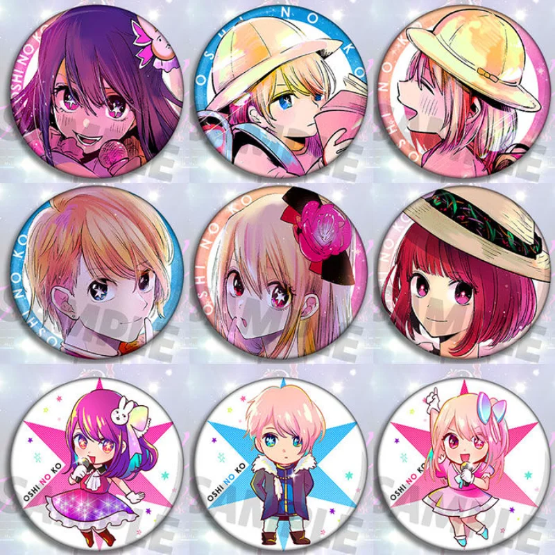 

Oshi No Ko значок аниме Hoshino Ai Aqua Ruby Kawaii 58 мм значки круглая брошь Ita сумка Украшение Симпатичные аксессуары стол дисплей подарок
