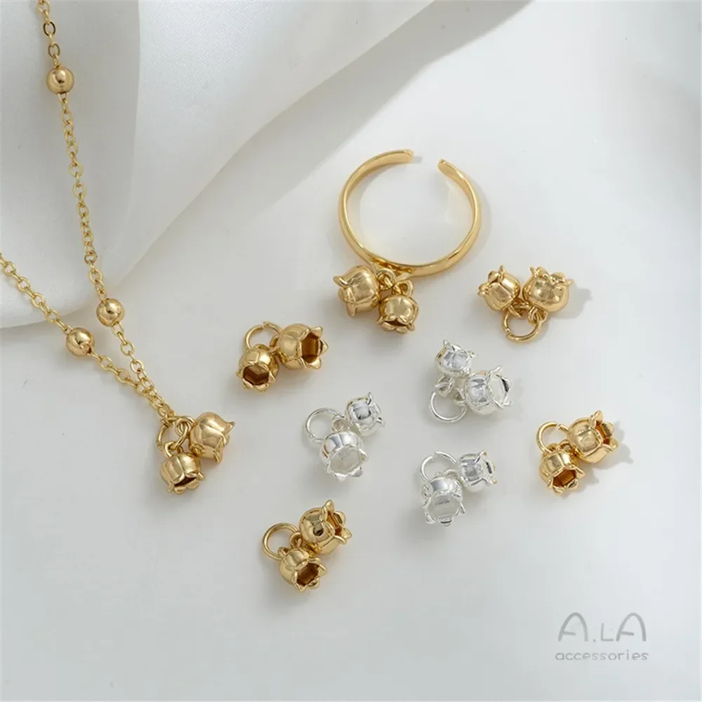 Подвеска из настоящего золота с бутоном лилии медная упаковка 14 карат браслет