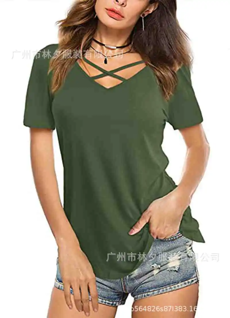 

Cross-Border 2021 Foreign Trade New Women's Half Sleeve Pullover Solid Color Loose Urban Casual Bottoming Shirt