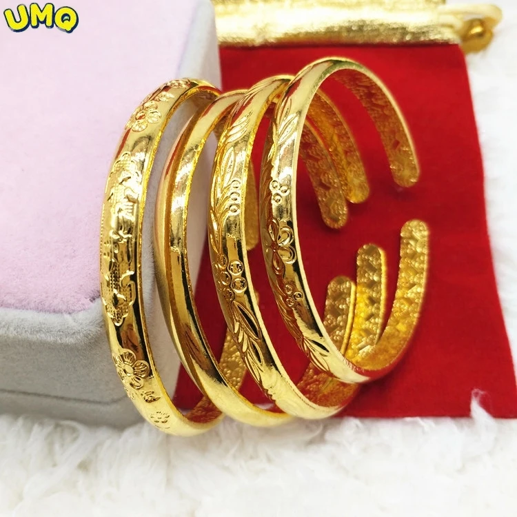 

Brass Plated 24k Gold-plated Bracelet Female Euro Imitation Sand Gold Inverted Mold Auspicious Blessing Bracelet for Girlfriend