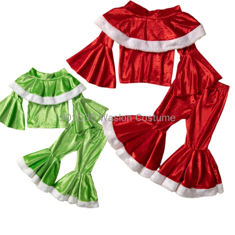 

Рождественская Детская одежда, Детский костюм, Рождественский милый красный и зеленый низ с длинным рукавом для маленьких девочек, 80-150 см