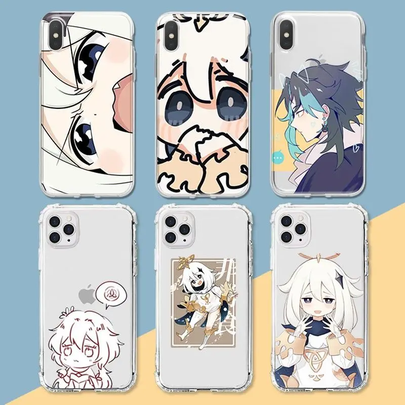 

Game Anime Genshin Impact Figure Paimon Keqing Ganyu Phone Case Iphone X/XR/11/12/13 Silicone Soft Shell Drop-proof Cute Gift