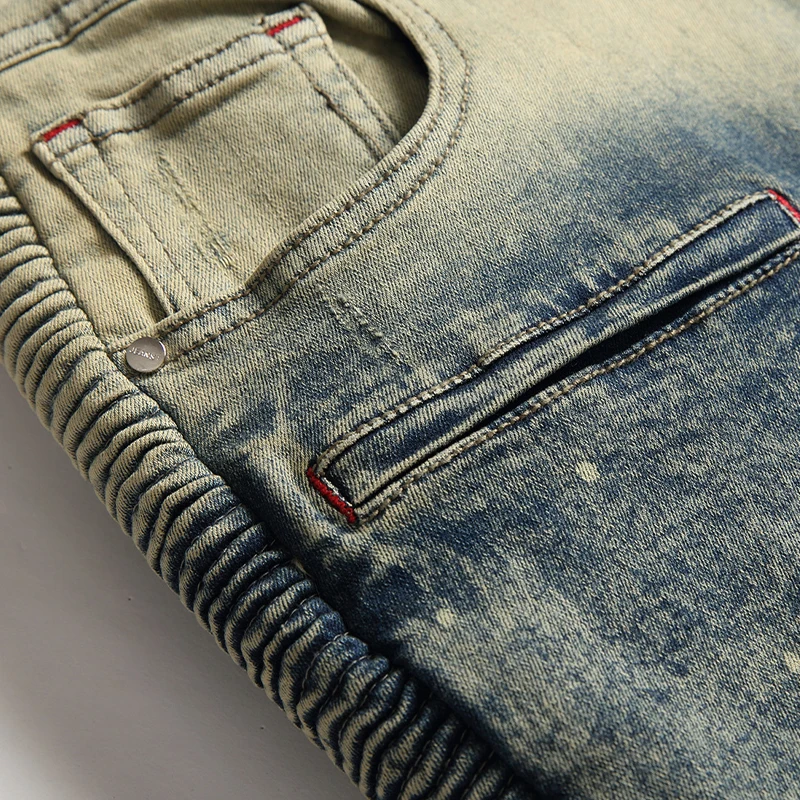 Fashion New Biker Jeans Men's Vintage Distressed Stretch Ripped Trousers Hip Hop Slim Holes Punk Denim Pants Jeans for Men