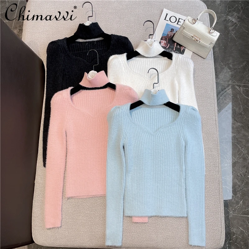 

Женский трикотажный свитер с V-образным вырезом и длинным рукавом