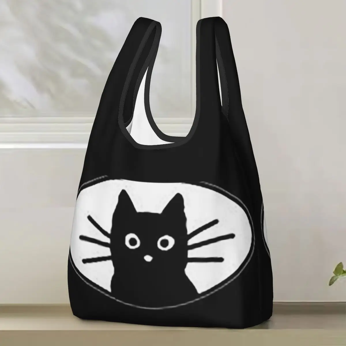 Фото Сумка для покупок Black Cat Fac, портативные сумки-тоут, многоразовая сумка-шоппер на плечо, продуктовая сумка №1